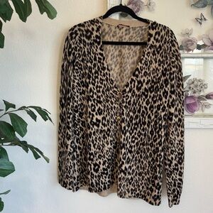 Leopard Print Cashmere Cardigan Sweater Button Up Women’s XL